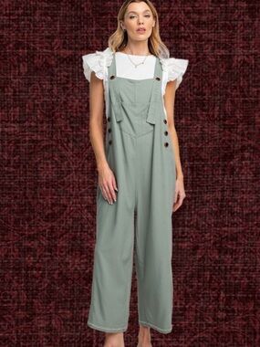 easel Sage Green Wide-Leg Jumpsuit Overalls